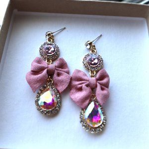 💖 beautiful pink gem bow earrings 🎀